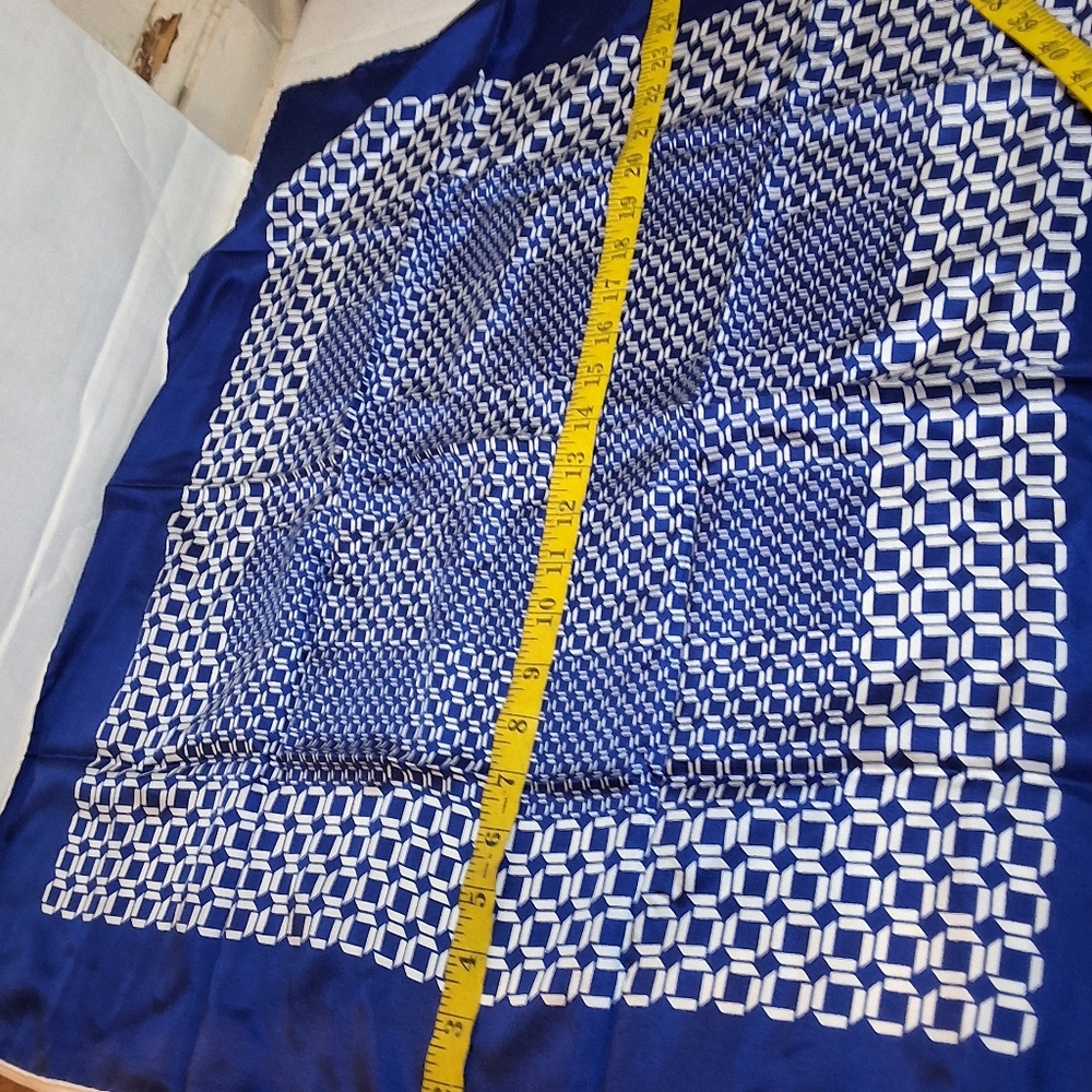 Vintage Jean Caseeere Signed Silk Scarf Blue White Geometric Mod Op Art 60s 70s - Picture 5 of 8